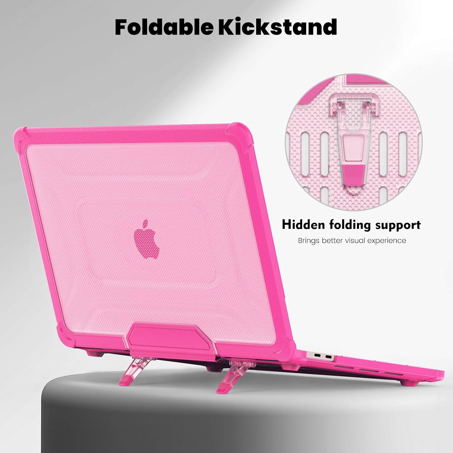 DTangLsm for MacBook Pro 13 inch Case 2023 2022 2021 2020 M1 A2338 A2289 A2251 A2159 A1989 A1706 Heavy Duty Plastic Hard Shell Rugged Protective Case with TPU Bumper Fold Kickstand+Keyboard Skin, Pink - Image 4