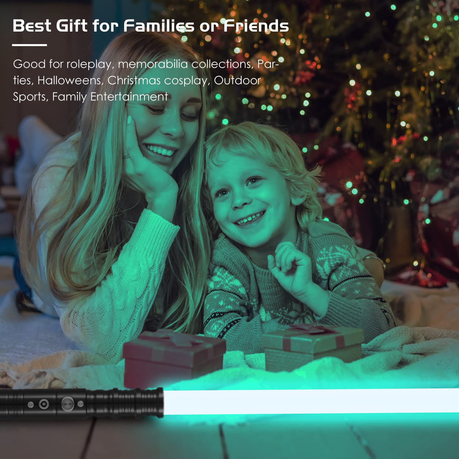 Sable de luz, RGB 7 colores, 3 modelos de voces, sable de luz, efectos de sonido de oscilación suave y lucha, regalos para fiestas, disfraces para niños (63 cm-negro)