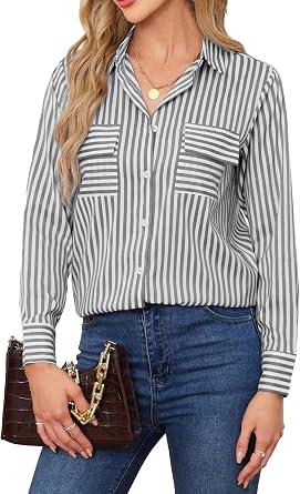 spring seaon women's blouse with stripes   elegant long-sleeved shirt blouse with button placket business casual top loose & comfortable for office and everyday life