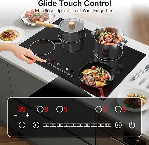 Miniatura 4 de Cocina de inducción de 6400 W estufa eléctrica de 30 pulgadas con 4 quemadores, estufa eléctrica para uso integrado o en encimera, 9 niveles de