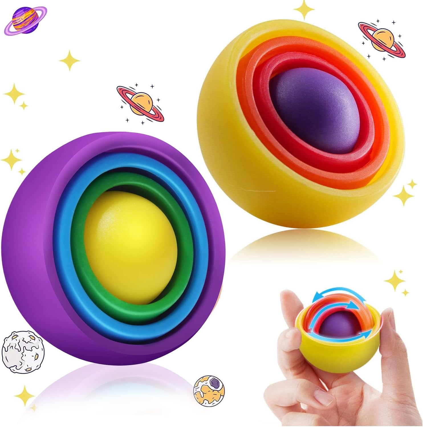 AquaFalcon Fidget Toy for Adults, 2 Pack Fidget Gyro Toys, Gift Ideas Fidgets Gifts for Boys Girls Teens Kids, ADHD Autism Stress Relief Finger Toy Hand Fidget Spinner