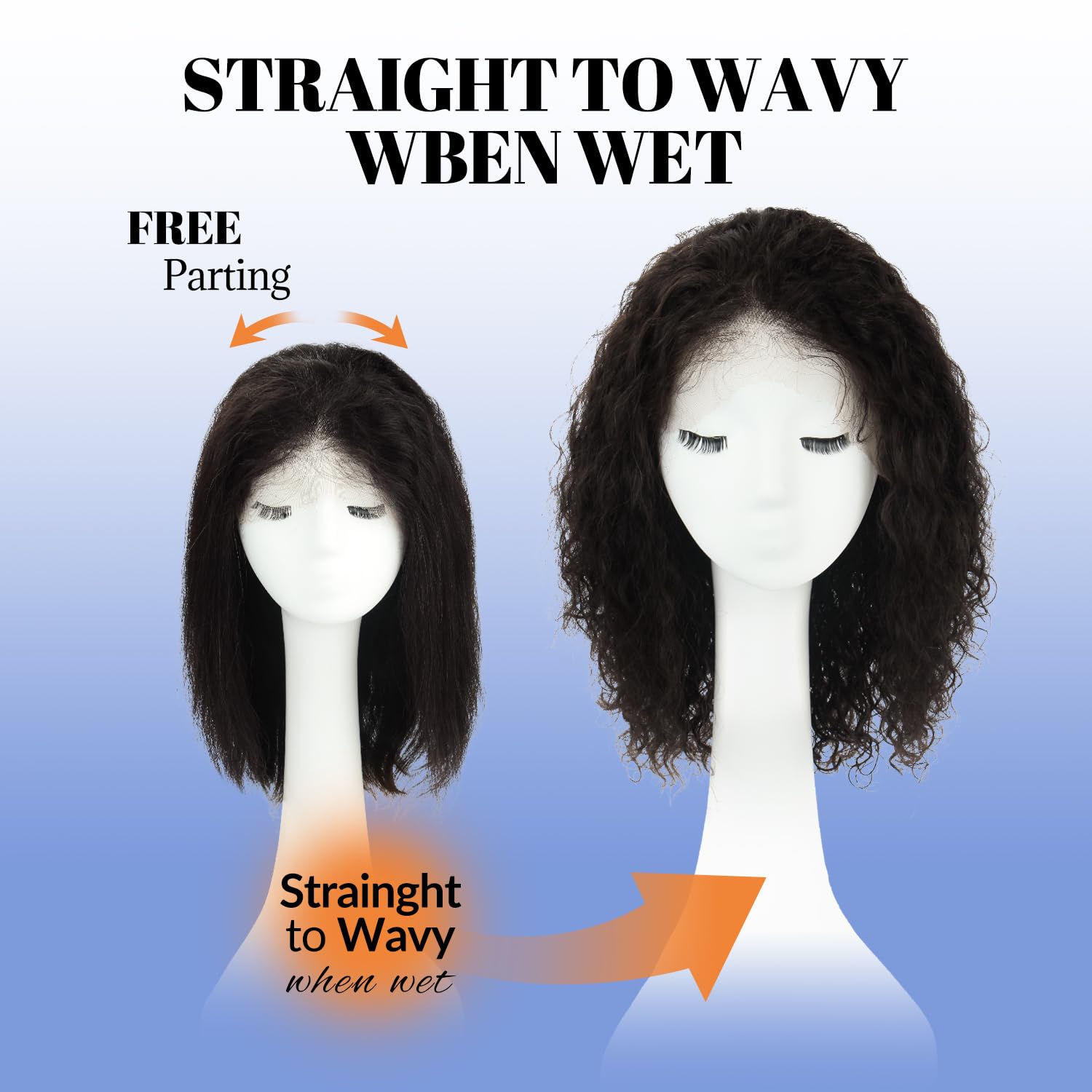 WORLDSTAR Lace Front Wigs Human Hair Water Wave Wigs for Black Women Curly Natural Black 14 Inch 120G Human Hair Wig Natural Baby Hair 100% Unprocessed Human Hair 13x4 Free-Style Parting (wig#B-533)