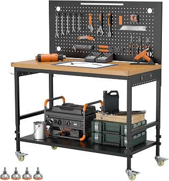 Work Benches for Grage, Easy to Assemble,Features Casters,2000LBS