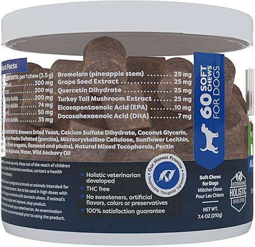 Miniatura 7 de Only Natural Pet Alergia, piel y pelaje masticables suaves de cáñamo, mordeduras inmunitarias para perros, suplemento Omega 3, golosinas calmantes