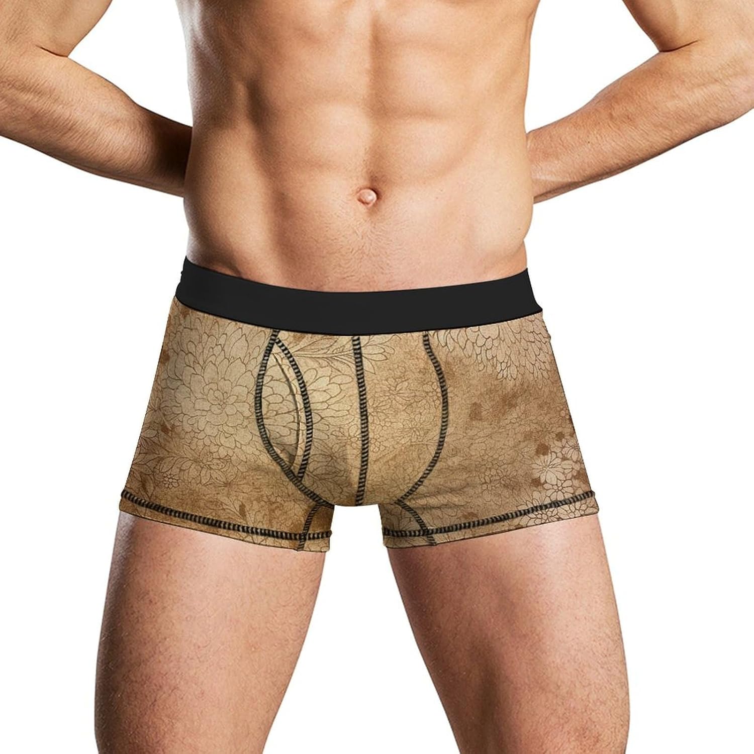 Golden Floral Design Mens Boxer Briefs Short Breathable Underwear Trunks Soft Moisture-Wicking Boxer Shorts Novelty Underpants XL