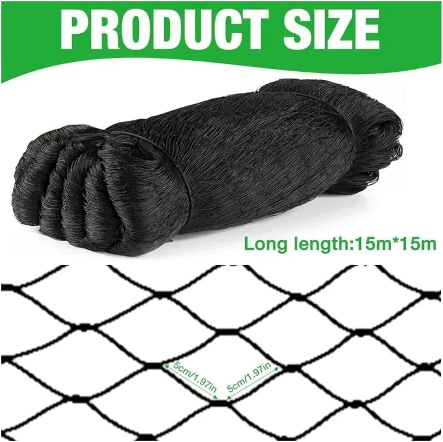 Nylon Anti Bird Netting Bird Net Heavy Duty Nylon Mesh for Protection of Orchards Vegetables Gardens Chicken Coops Black(5x15m)