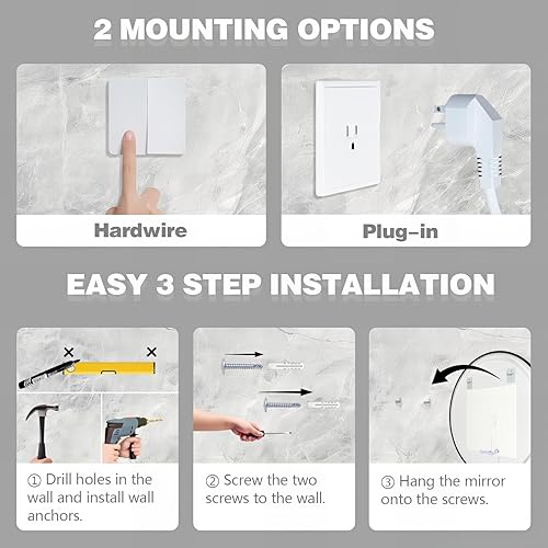 Miniatura 9 de Espejo de baño LED redondo de 24 pulgadas, espejo retroiluminado para pared con marco biselado de 45, espejo iluminado para dormitorio, sin niebla,