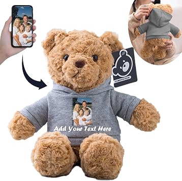 Personalized Teddy Bear Stuffed Animal, Stuffed Bear Plush Toys with Customized Text+Image as Personalized Gifts for Girlfriend/ Boyfriend on Valentines Day/ Birthday/ Christmas Day 11 in-Gray