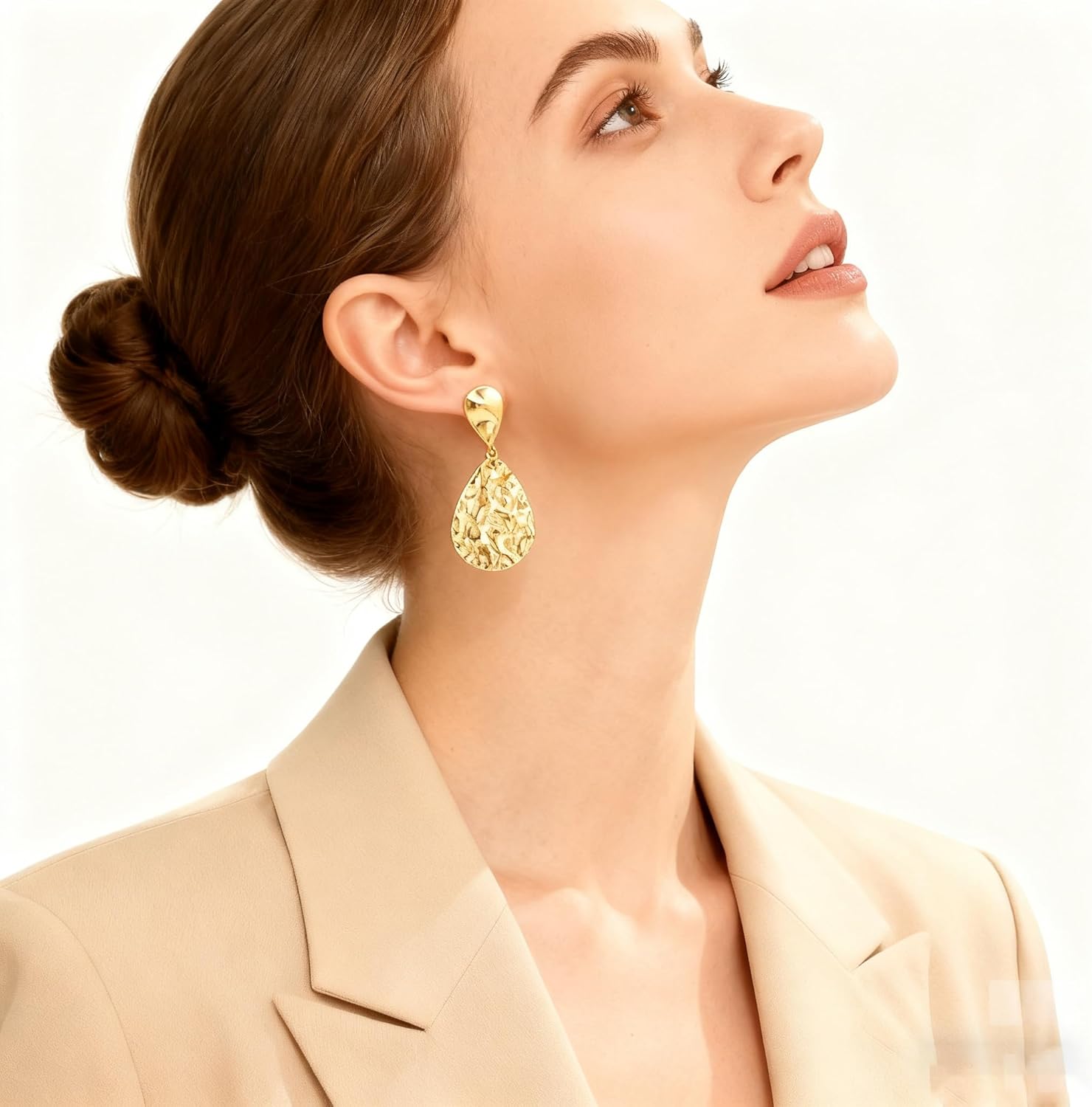 YUJIE Gold Plated Teardrop Earrings Lightweight Hammered Dangle Earrings for Women Fashion Jewelry - Image 3