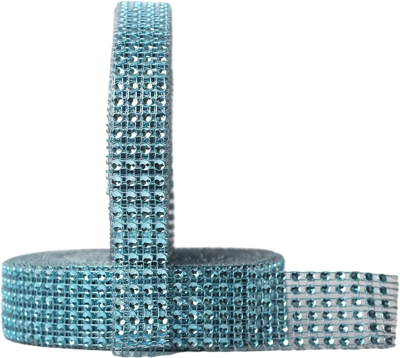 2 Roll Acrylic Light Blue Rhinestone Diamond Ribbons,4 Row 9m&6 Row 9m Rhinestone Mesh Ribbon Diamonte Strip Bling Home Accessories for Cakes Toppers Arts Crafts Home Wedding Birthday Party Decoration