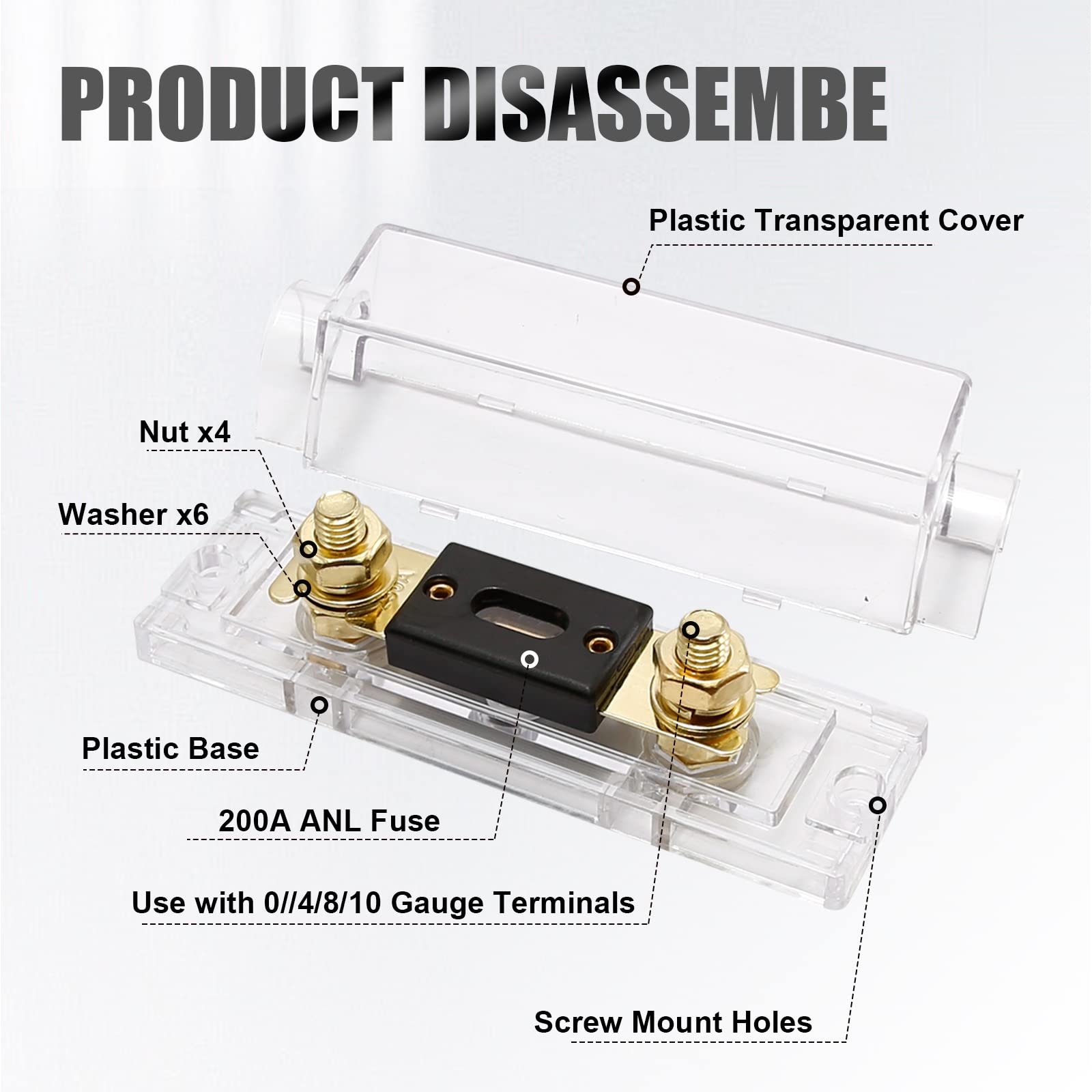 300A Fuse Holder Kit 2PCS 300A ANL Fuse Bracket With Insulation Cover - 200A /250A/300A Electrical Protection