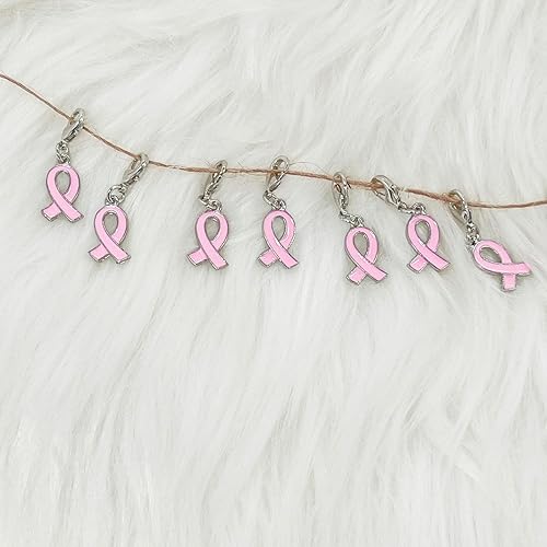 Miniatura 4 de 50 dijes colgantes de cinta rosa para concientización sobre el cáncer de mama para la fabricación de joyas de apoyo al cáncer de mama