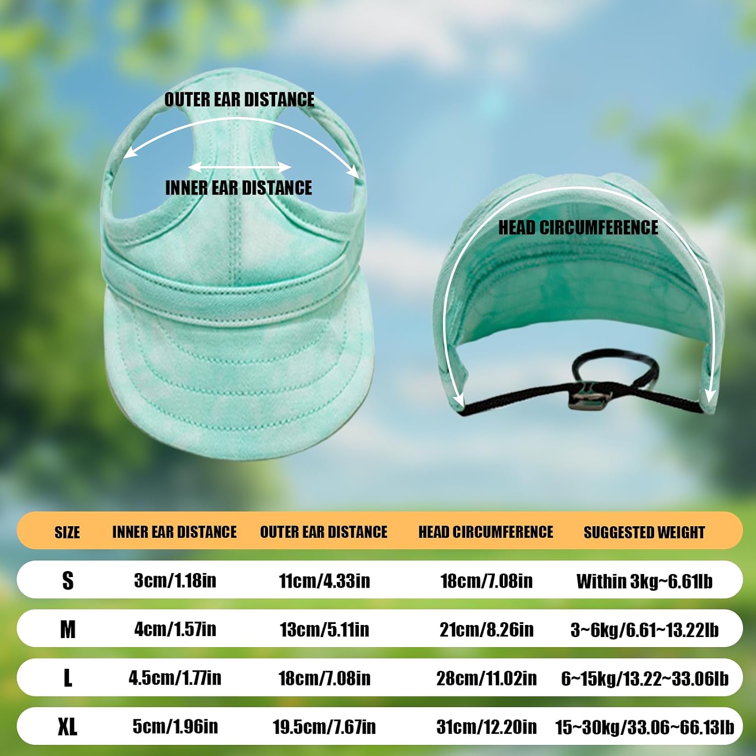 Dog Baseball Cap,1PC Pet Summer Beach Peaked Cap Dog Hat with Ear Holes, Adjustable Cat Visor Sunbonnet Hat for Small Medium Large Dogs (Green, Small) image 2