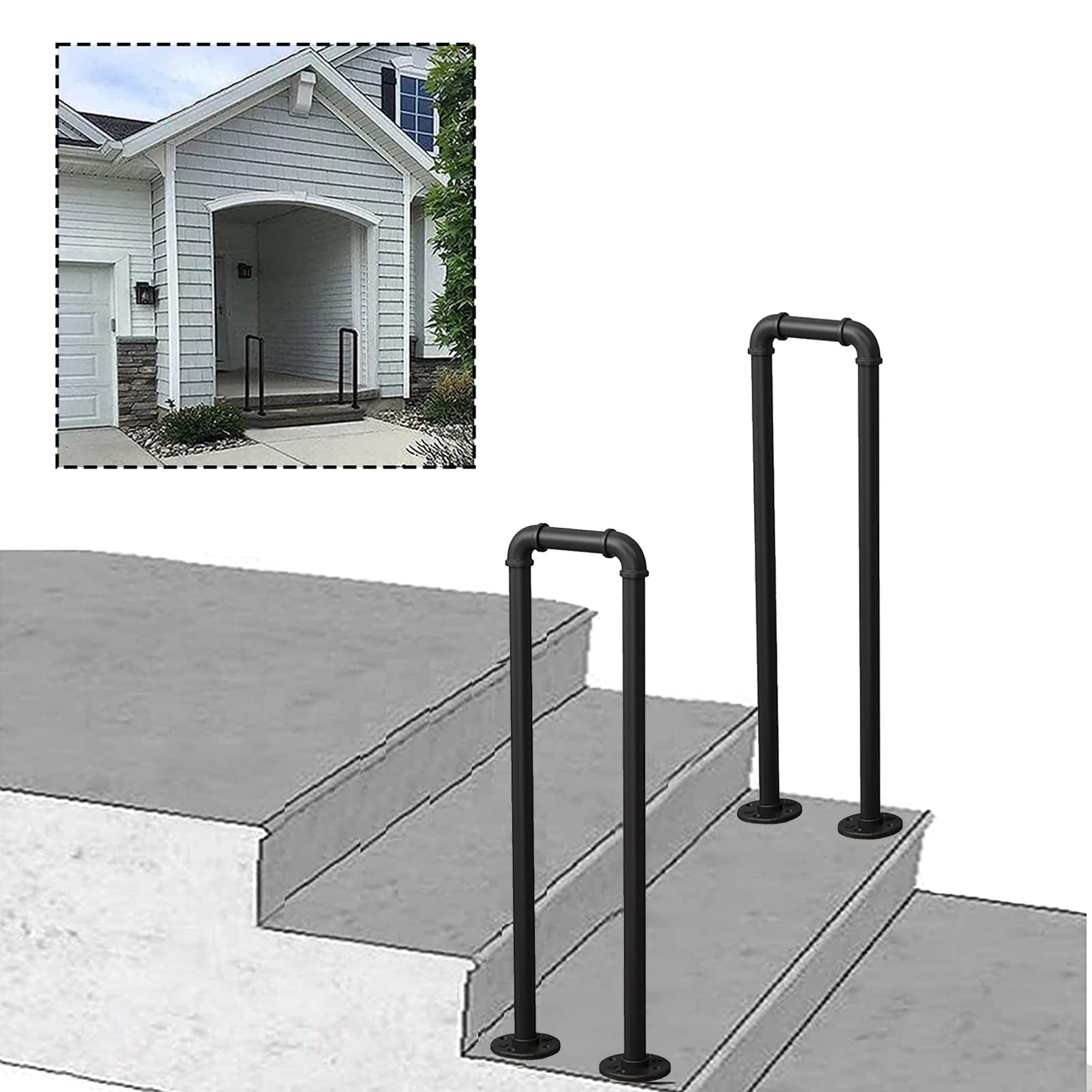 Main courante d'escalier extérieur pour perron de jardin et entrée de maison 1 marche