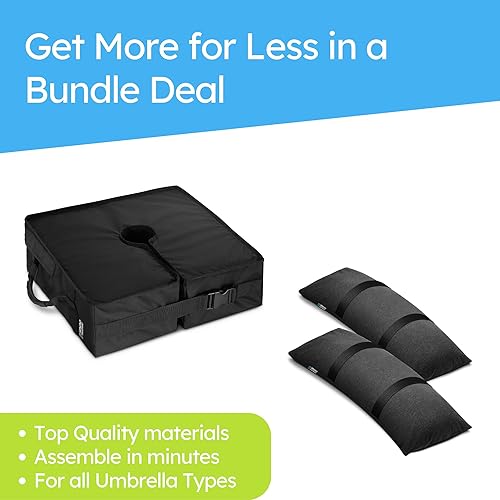 Miniatura 2 de Rhino BaseMate Base cuadrada para sombrilla con apertura de ranura lateral + 2 sacos de arena rellenables  Se adapta a sombrillas offset, voladizo y