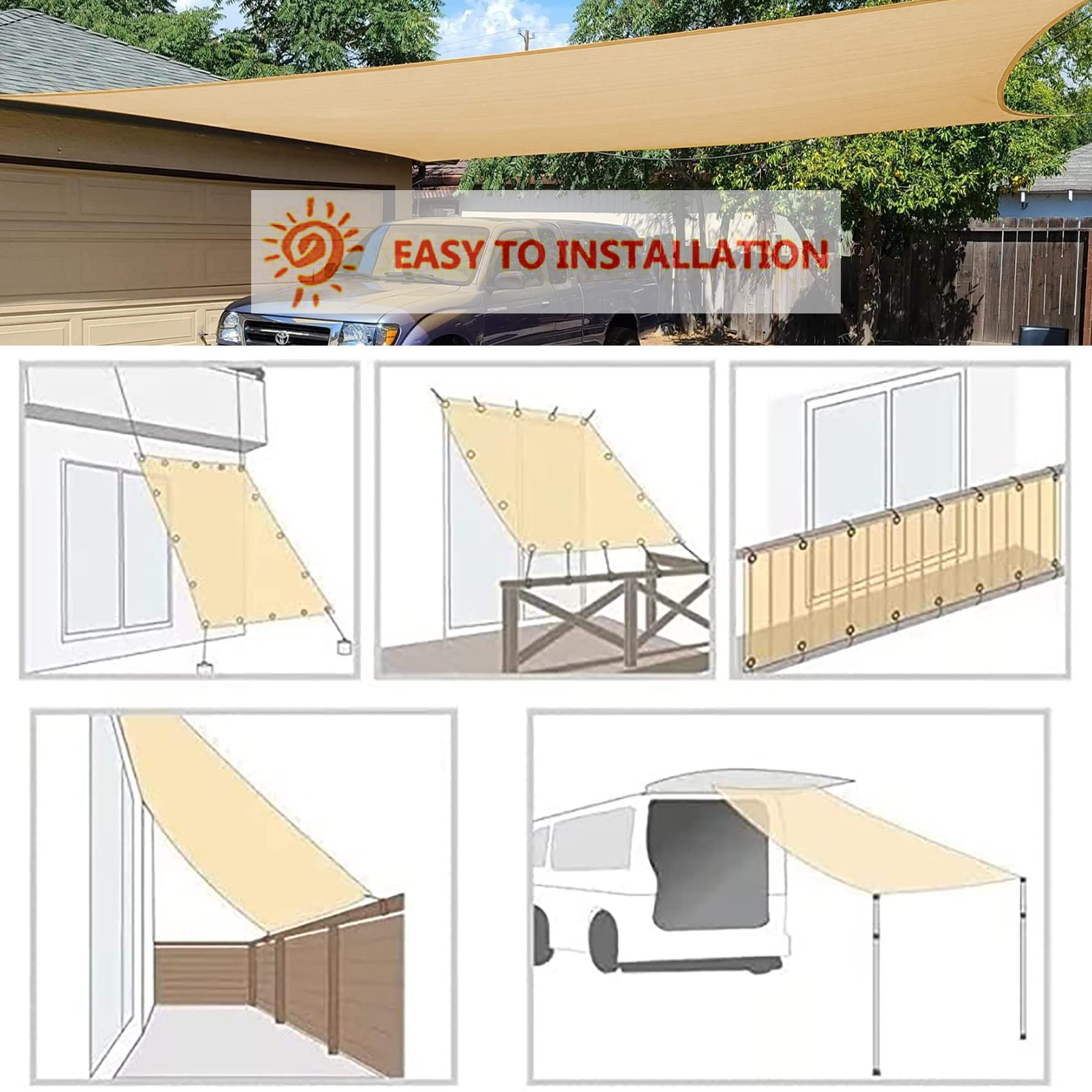 Sichtschutz Garten 4.5 x 4.5 m Windschutz und Sonnenschutz UV Schutz Sonnensegel mit Ösen und Befestigungsseile für Außenbereich,Garten, Grau
