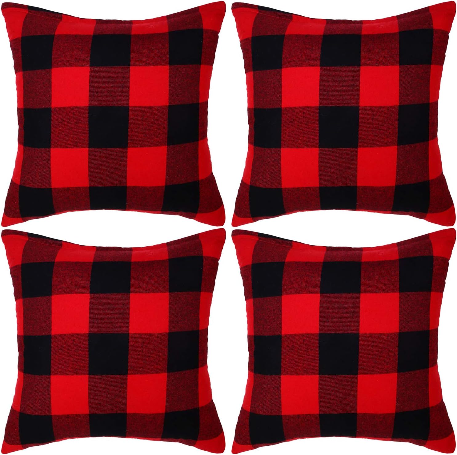 Aneco 4 Pack 18 x 18 Inch Pillow Covers Red and Black Plaid Cushion Classic Tartan Linen Pillow Case