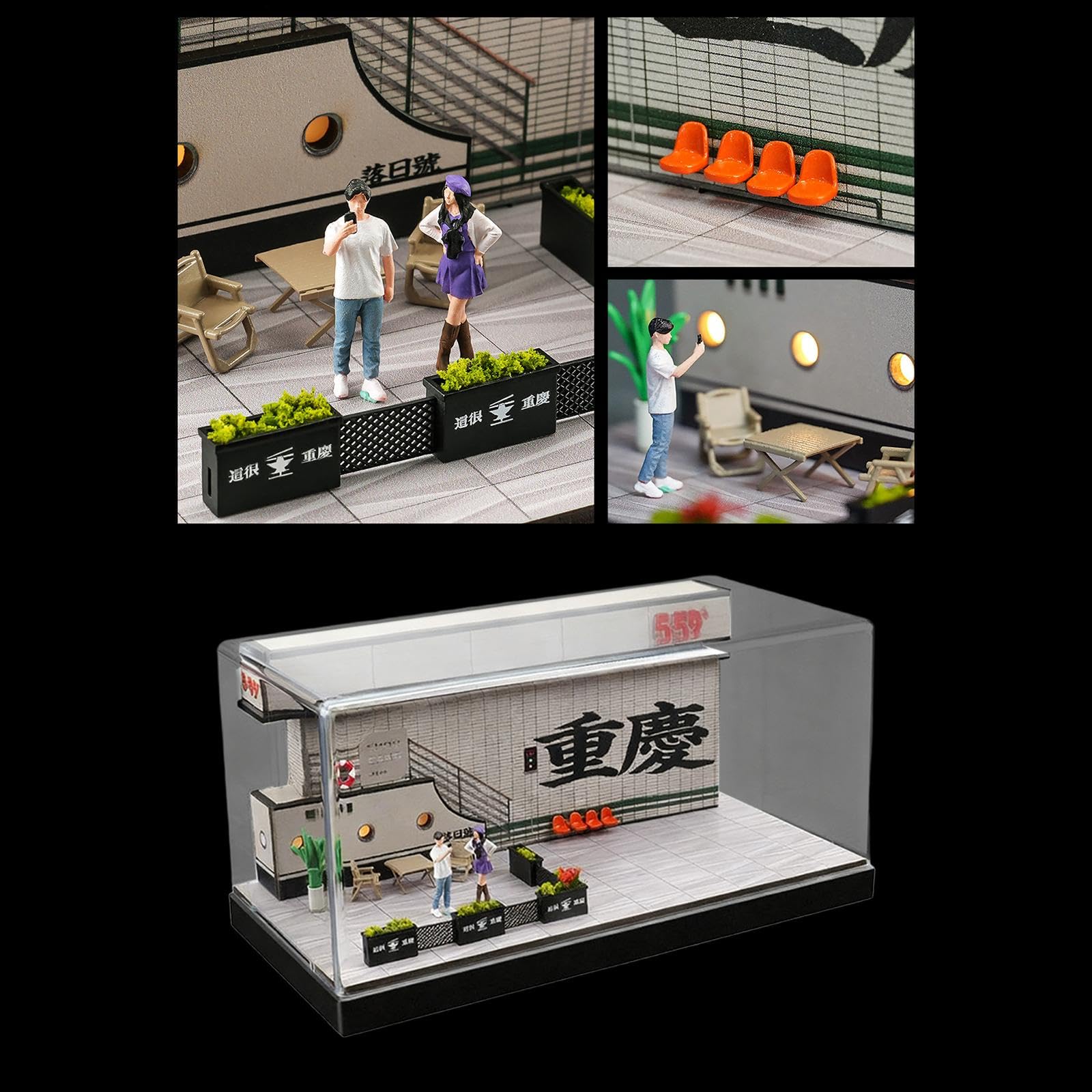 Oshhni Vitrine für Modellautos im Maßstab 1/64, Aufbewahrungsbox für Spielzeugautos, Straßen-Diorama-Szenario, staubdicht, Organizer für