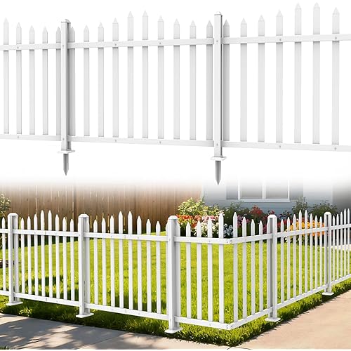 1 Set Vinyl Picket Fence Panels White 84''Wx36''H PVC Decorative Fencing Barrier for Outdoor Porch Patio Backyard Garden Pool with 34 Pickets Curved
