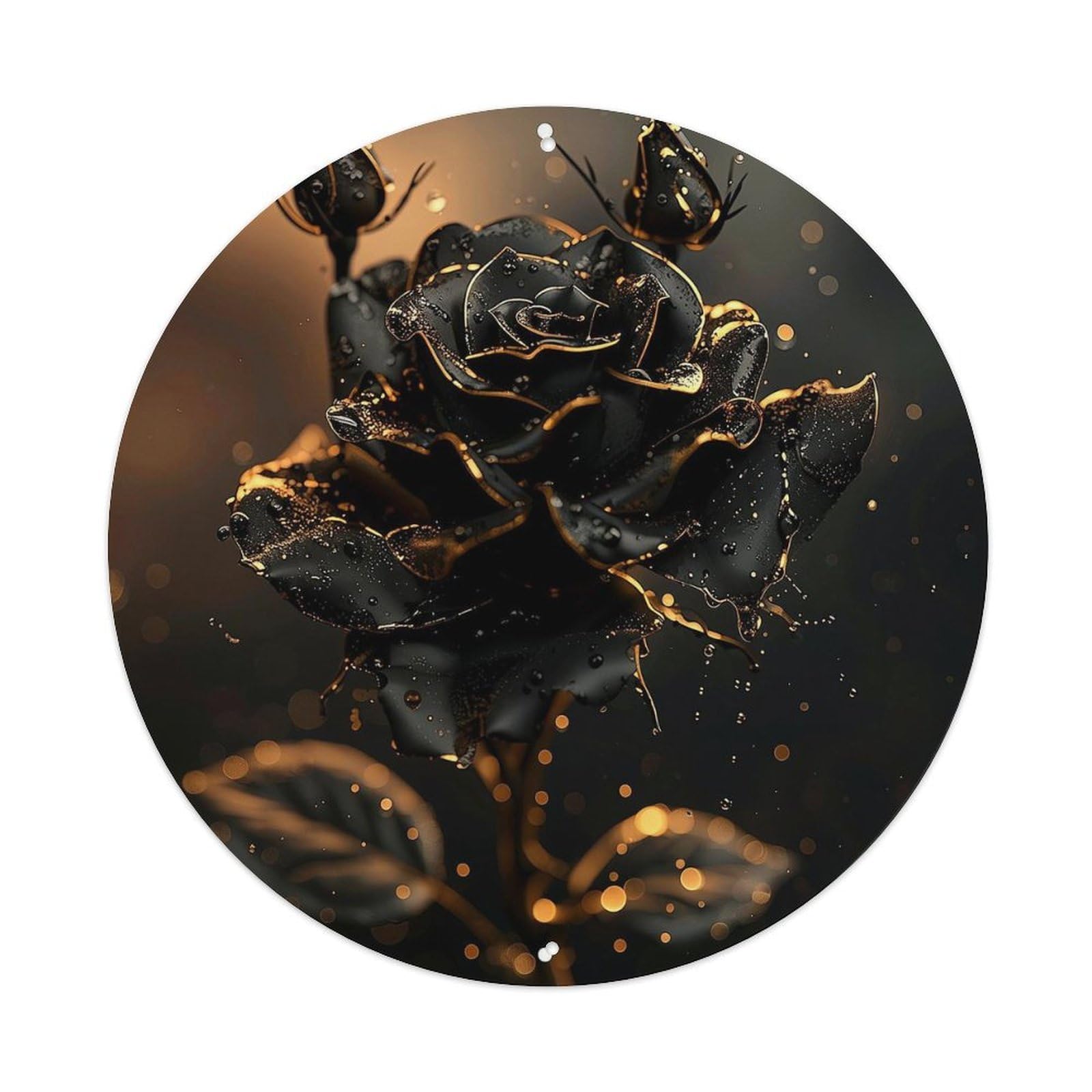Black Rose With Gold Accents Metal Tin Sign Plaque