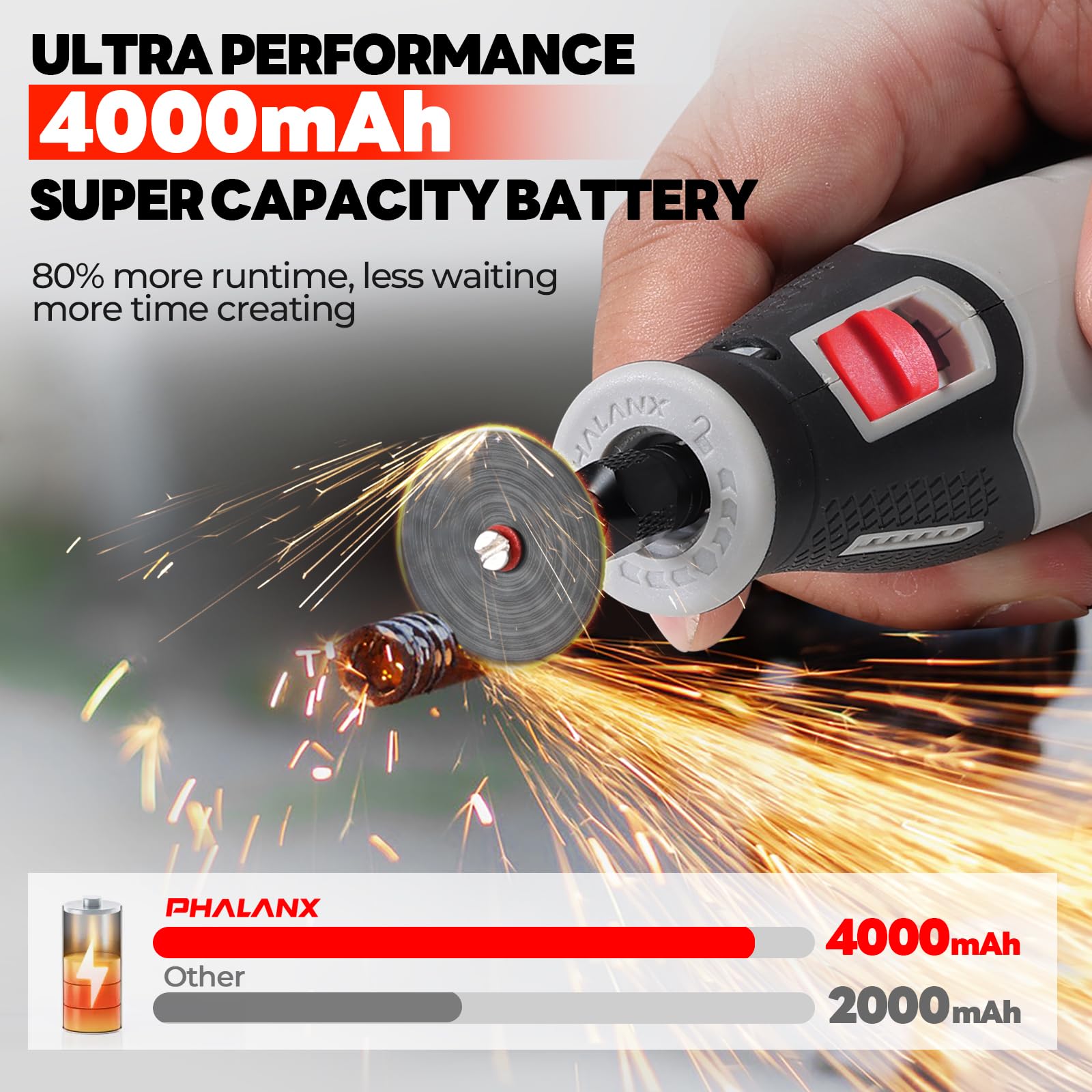 PHALANX Kit di utensili rotanti senza fili, batteria da 4 V 4000 mAh, 80 accessori, 9 impostazioni di velocità, 28000 giri/min, ricarica di tipo C (PRT-grigio)