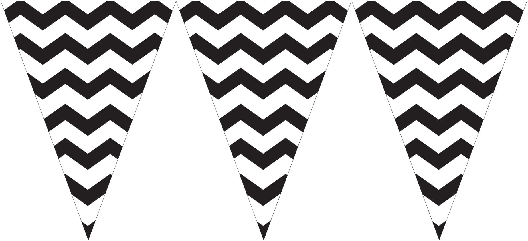 9ft Velvet Black White Chevron Zigzag Pennant Party Flag Banner Bunting Decoration