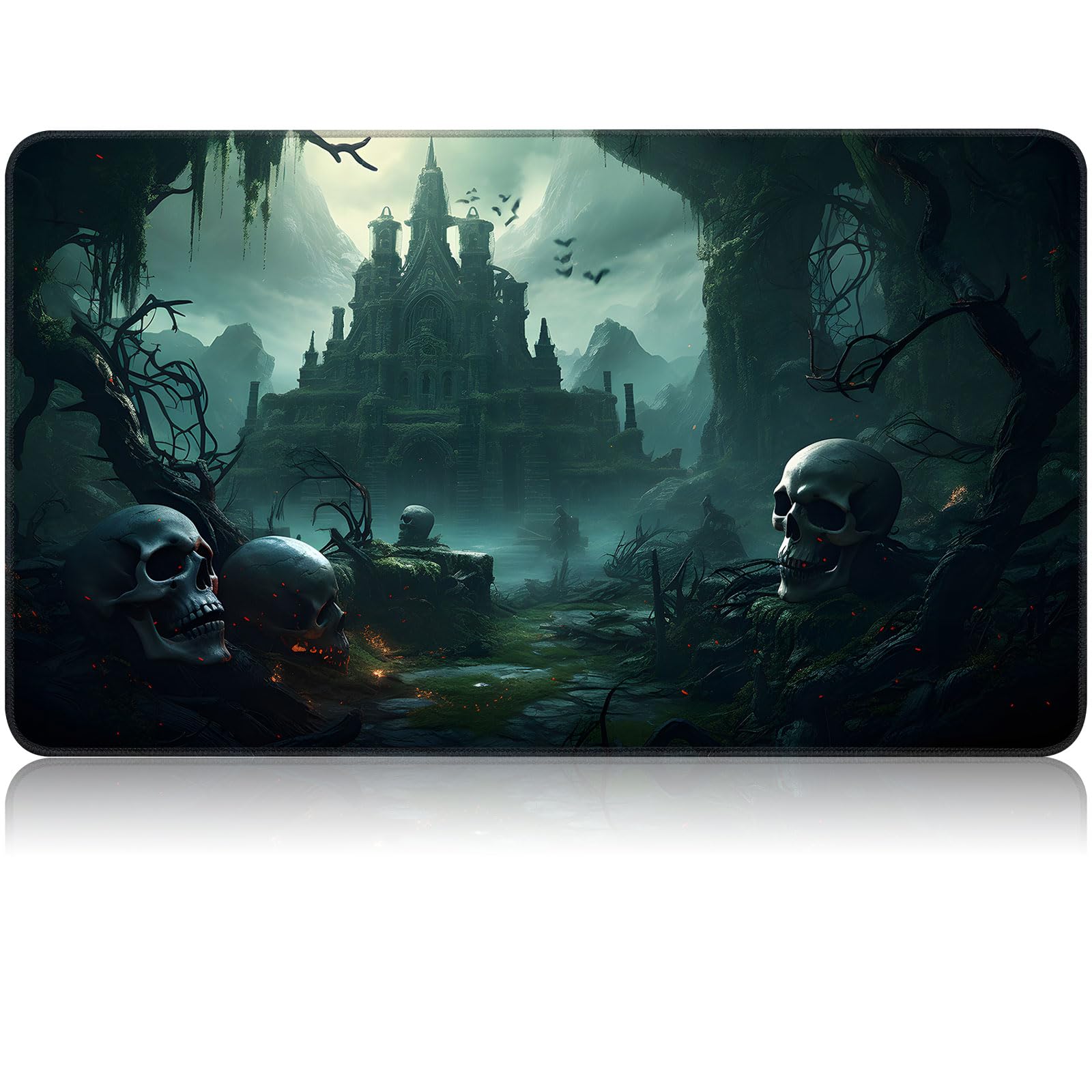 for MTG Game Playmat, for Magic TCG Rubber Play mat,Tabletop Card Playmats with Smooth Surface,Trading Card Inked Game Mat,Battle Game,Skull Castle