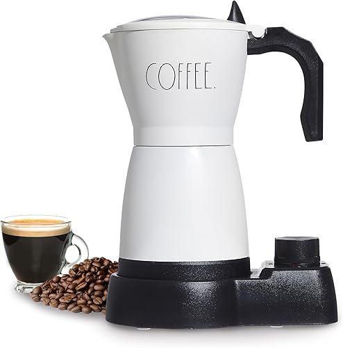 Rae Dunn Máquina eléctrica de café expreso de 10.1 fl oz prepara café con cuerpo, olla de moca portátil, hervir 6 minutos, temporizador de 15