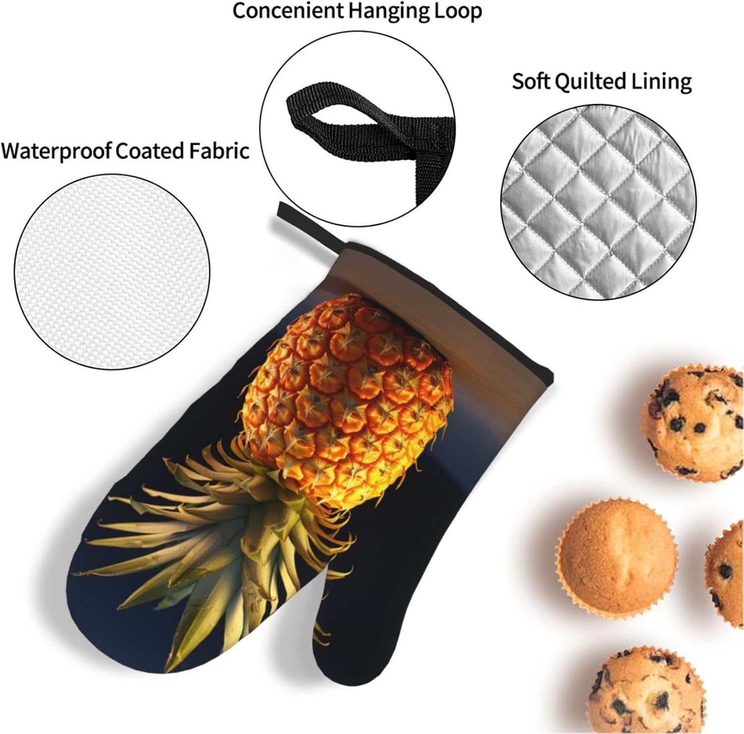 4 pcs Oven Mitts and Pot Holders Set Pineapple Fruit Kitchen Oven Glove Non-Slip Heat Resistant 500 Degree Long Oven Mitts and Potholder for Cooking Baking Grilling BBQ