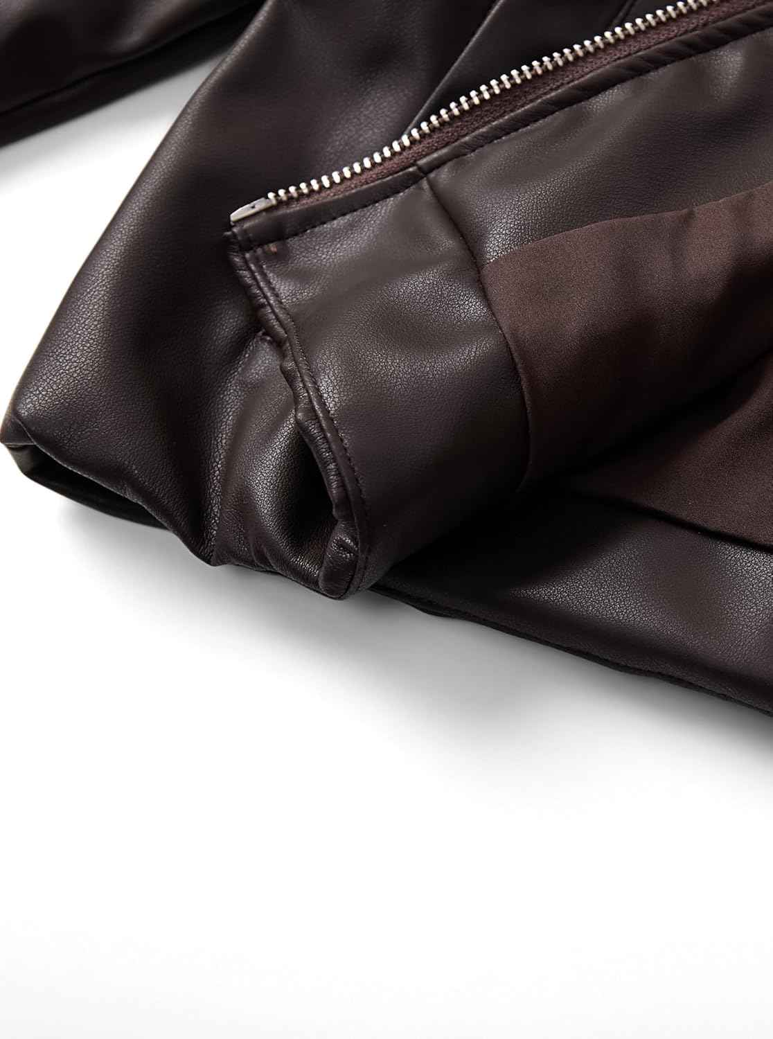 Women's Cropped Slightly Stretch Faux Leather Zip Up Baseball Jackets with Cotton Ribbed - Image 6