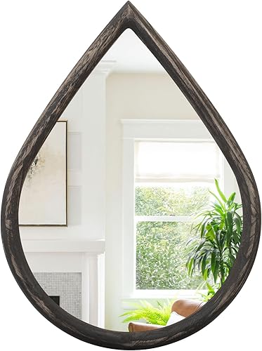 Miniatura 3 de Espejo de pared con marco de madera pequeño, espejo de pared irregular, espejo de tocador de lágrima de granja para baño, dormitorio, pasillo,