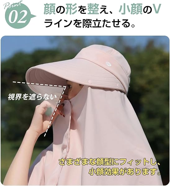 [TUTUJI] 日除け帽子 つば広ハット UVカット99% ケープ付き 綿素材 折り畳み可能 フリーサイズ56~58cm 紫外線対策 飛ばない設計 無地 - 2