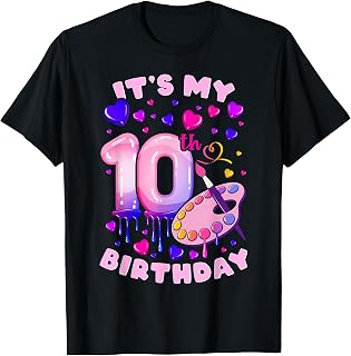 10th Birthday, Girl 10 Years, Painting Art, Number 10 T-Shirt