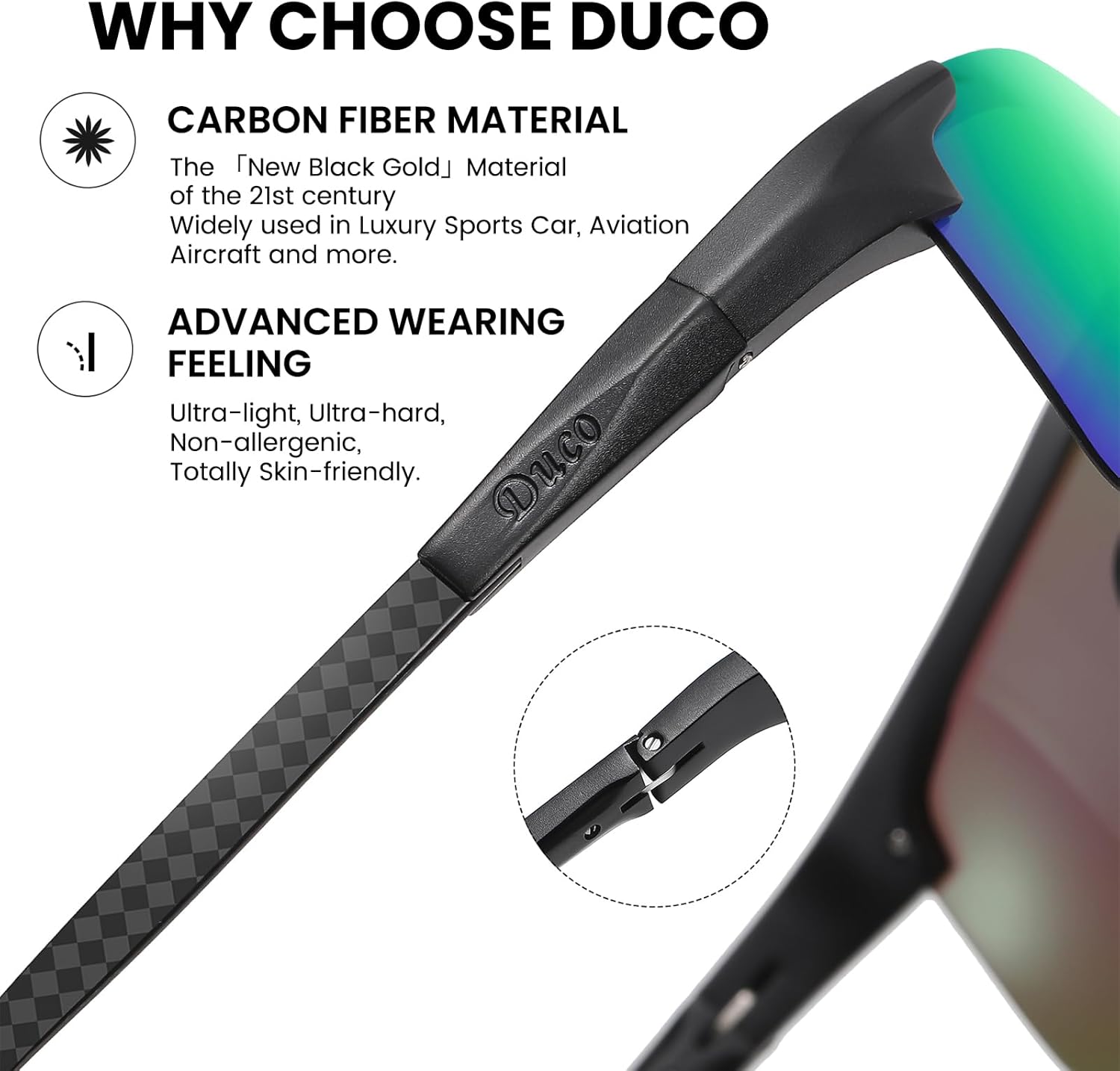 DUCO Mens Sunglasses Polarized Sports Fishing Running Driving Carbon Fiber Sunglasses for Men UV400 Protection DC8277 - Image 4