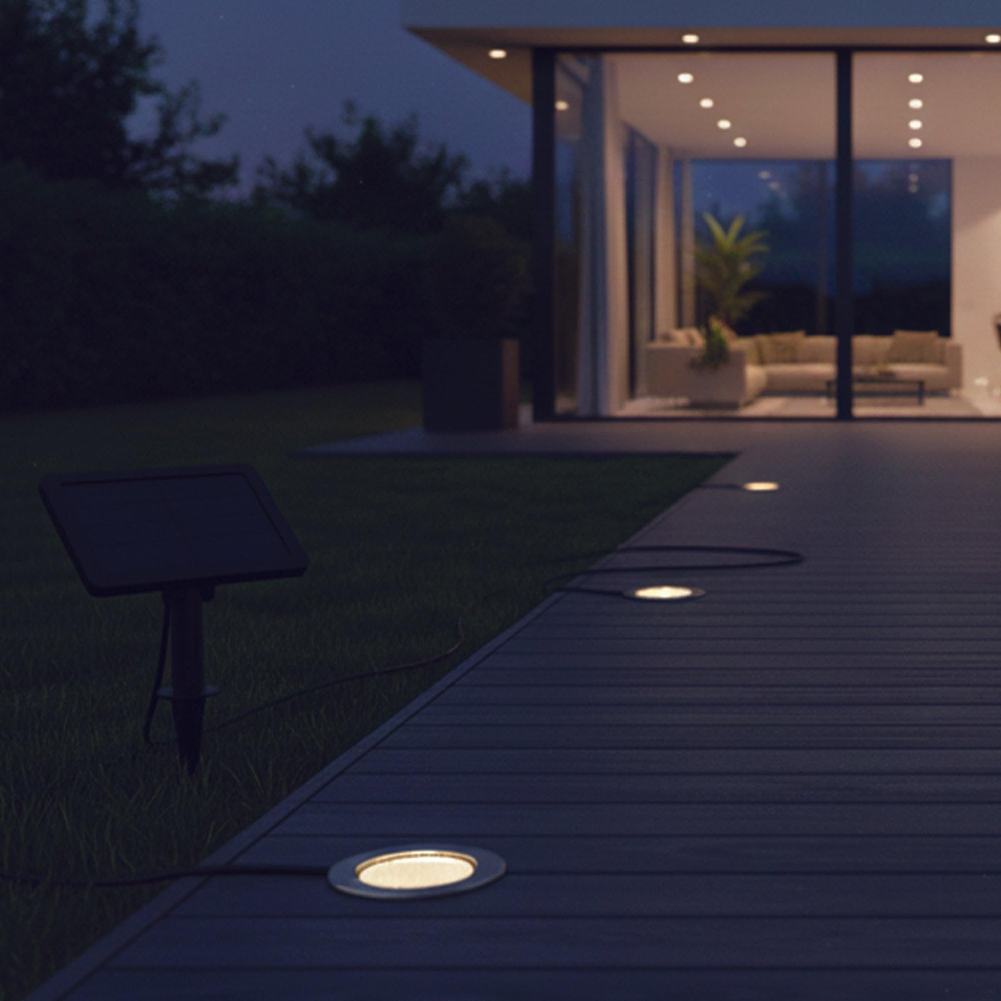 Lumisky 3 faretti solari a bordo piscina con pannello solare scaricato 3 x SOLPOOL LED bianco caldo H10cm