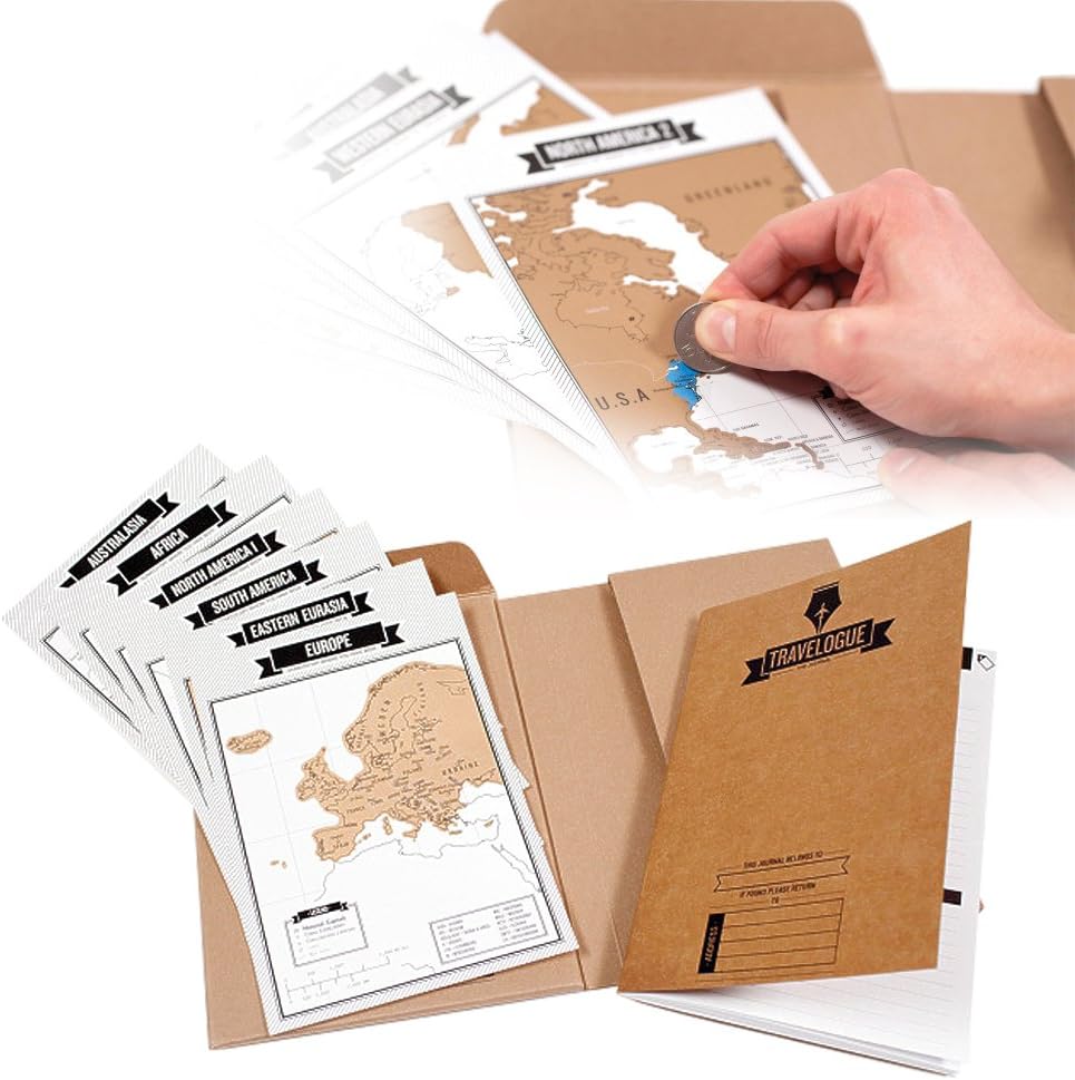 Travelogue Scratch off Map Page Travel Journal Tourist Notebook Travel Journal Diary Book with 8 Scratch Off World Map Cards Scratchable World Map Travel Tracker Cards