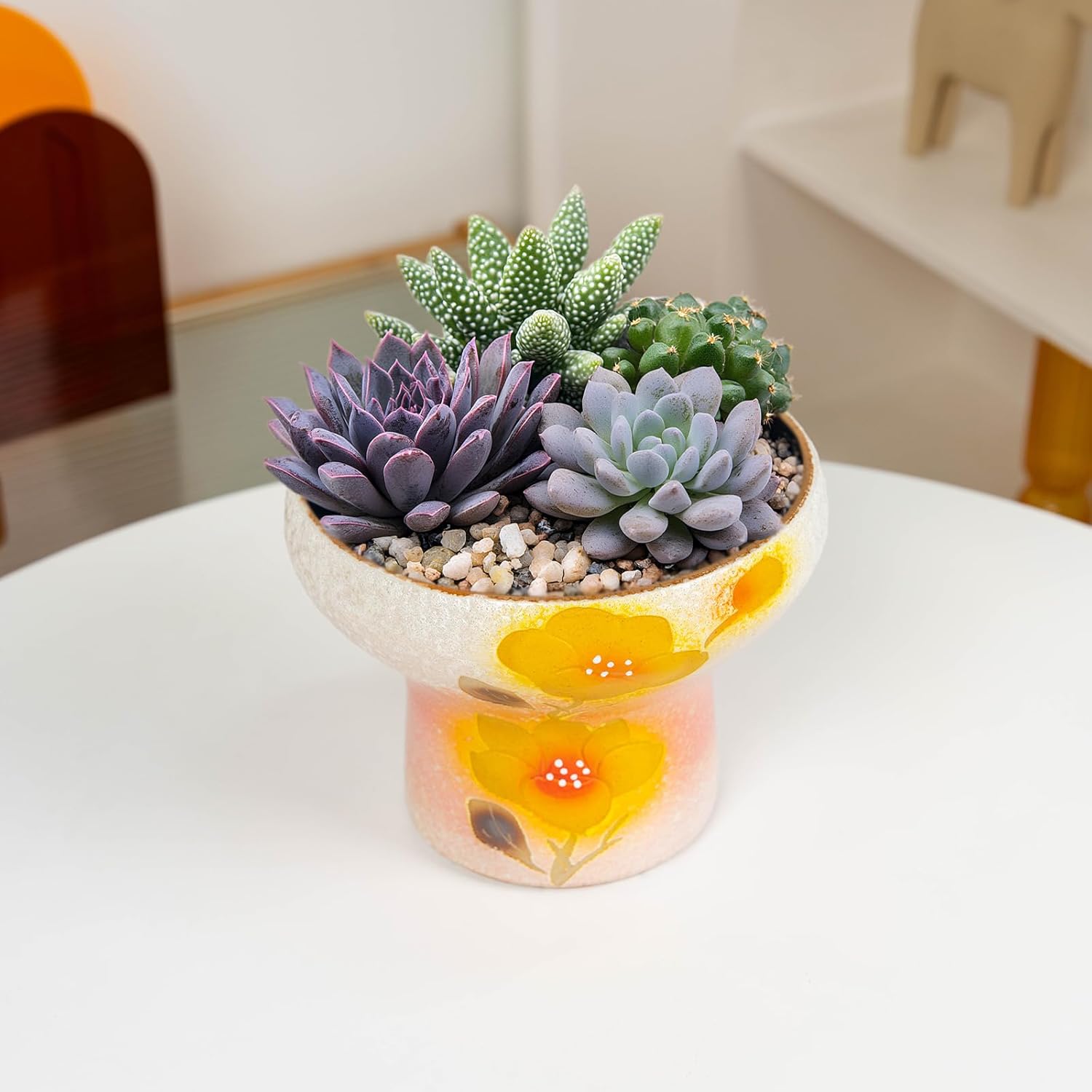 7.5 Inch Succulent pots, Pretty Hand Painted Bonsai pots with Drainage Holes for Cacti & Indoor Plants, Artistic Flower Pot for Outdoor Garden & Windowsill Décor