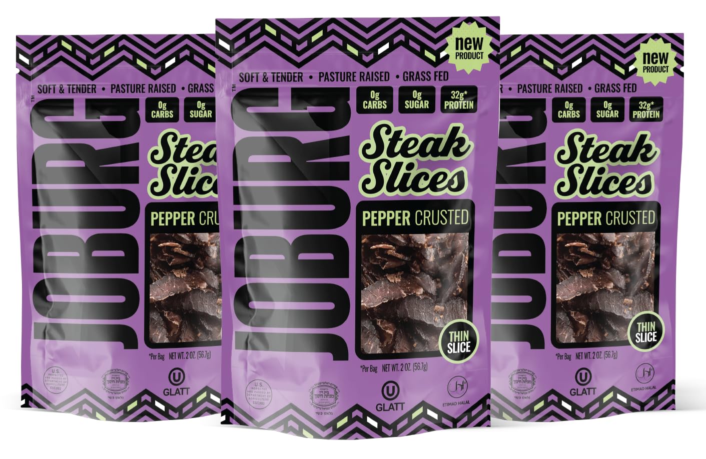 JOBURG VARIETY FLAVORS Steak Slices Biltong Meat Snack Kosher Multi pack/3 (6 OZ, BLACK PEPPER)