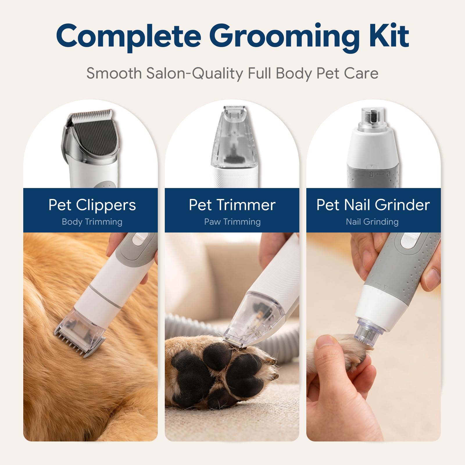 Kit de aseo para perros con aspiradora, 6 en 1 herramientas de aseo para mascotas para perros y gatos, 3 modos de succión, cepillo para polvo con cortaúñas, taza de polvo de 2 L para aseo