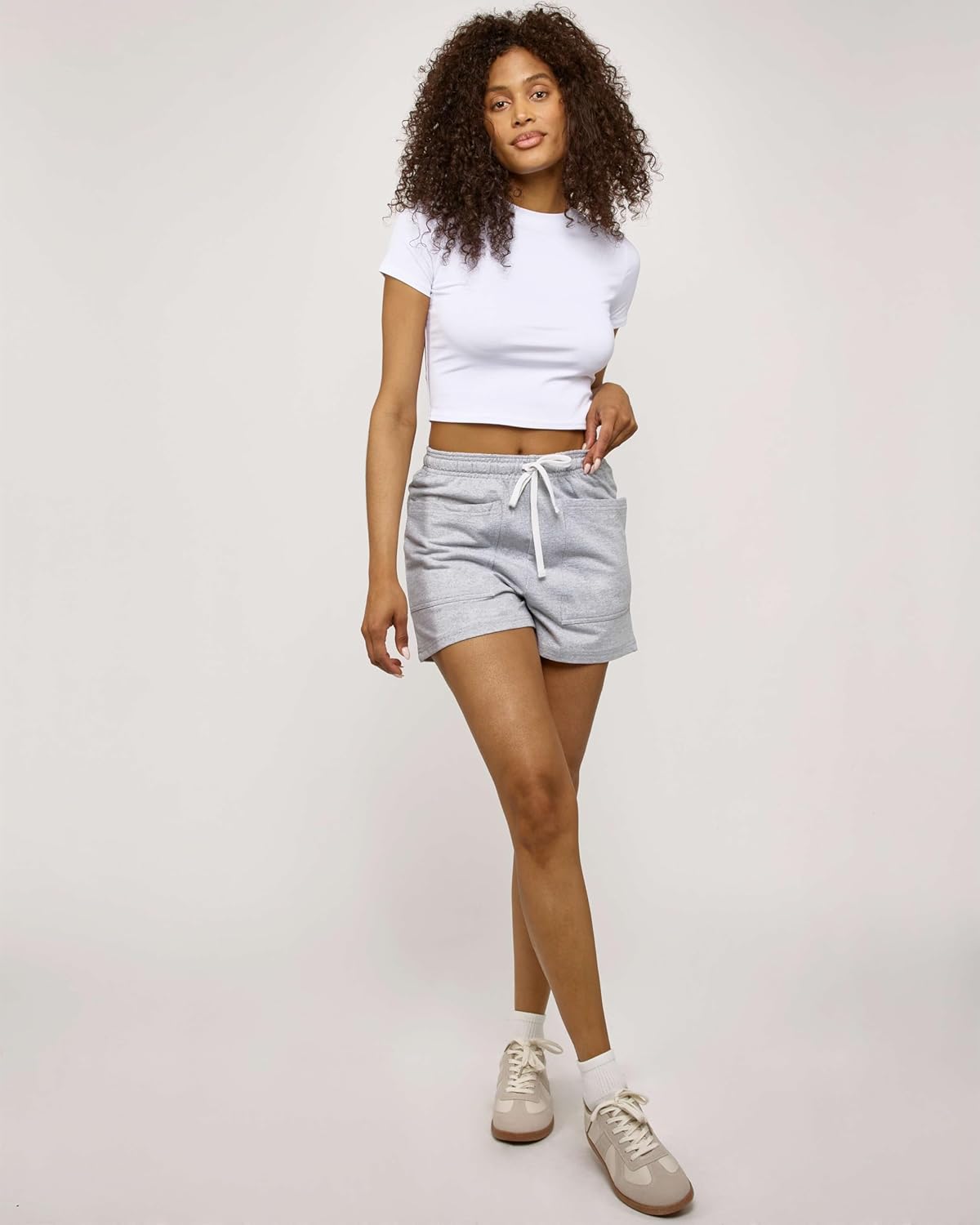 Real Essentials 3 Pack: Women's French Terry Square Pocket Shorts Lounge, Casual Shorts with Pockets (Available in Plus)