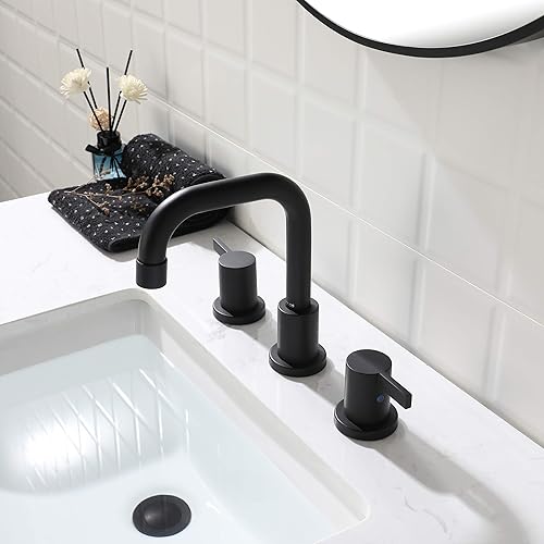 Miniatura 9 de PARLOS Grifo de baño generalizado negro mate con drenaje emergente de metal y líneas de suministro cUPC, 14136