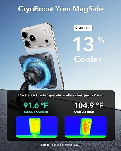 Miniatura 4 de ESR Cargador MagSafe de 15 W para montaje en coche con CryoBoost, cargador MagSafe de refrigeración para teléfono, ventilación de airetablero de