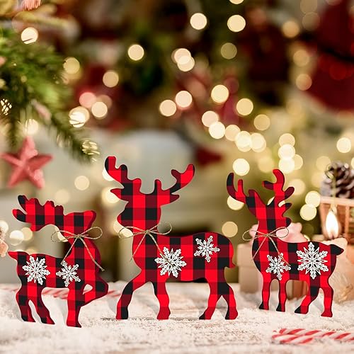 Miniatura 2 de 3 piezas de decoración navideña de renos, decoración rústica de mesa navideña para el hogar, centro de mesa de granja, decoración de bandeja