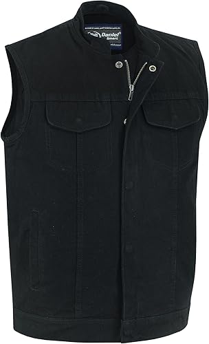 Daniel Smart Men Denim Vest Scoop Collar Motorcycle Vest for Men with Inside Carry Pockets & Hidden Zipper