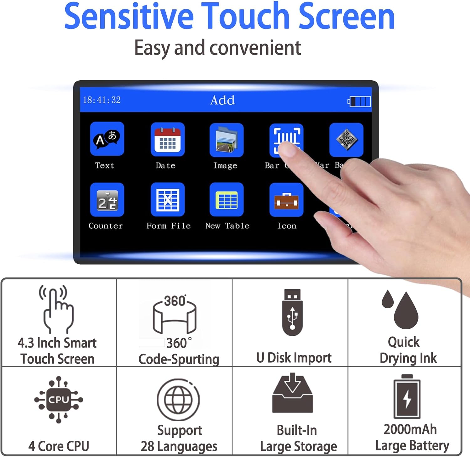 Handheld Inkjet Printer with 2 Quick-Drying Ink Cartridge
