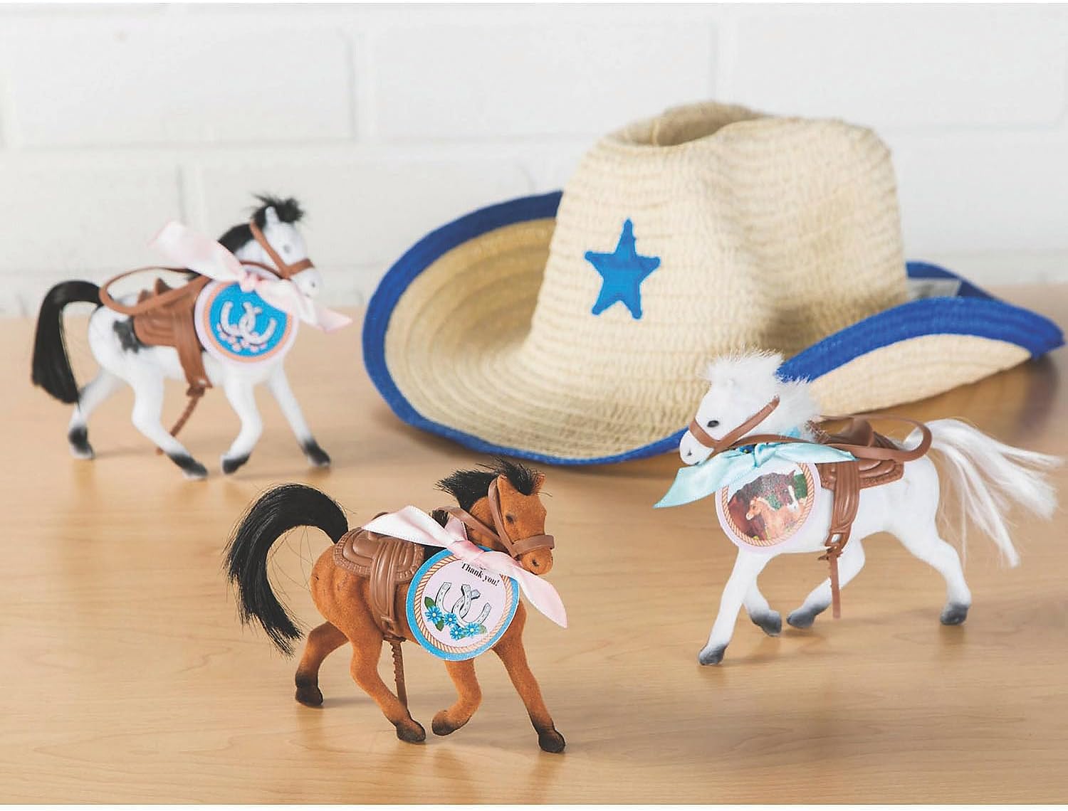 Fun Express Flocked Toy Horse Figures with Saddles Set – Realistic Miniature Horses for Kids Playtime Party Favors and Collectibles – Perfect for Birthday Parties Special Occasions – 12 Pieces