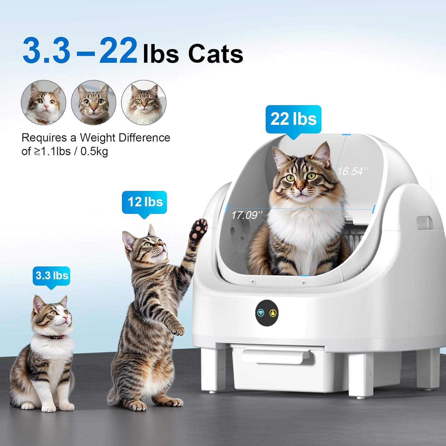 Open Top Self Cleaning Litter Box,70L Automatic Cat Litter Box Self Cleaning with APP Control,Low Noise,Safety Protection,Anti-Pinch Protection&Easy Access Step for Senior Cats,Multiple Cats(White)