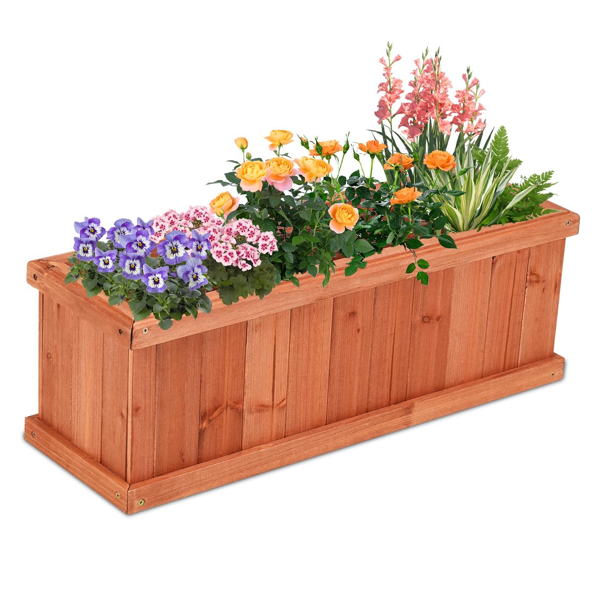 CHEFJOY Wooden Raised Garden Bed, Outdoor Elevated Garden Box with Drainage Holes, Rectangular Planter Box for Vegetables/Herbs/Flowers/Fruits in Garden, Patio, Backyard, Lawn (28.5”L x 9.5”W x 10”H)