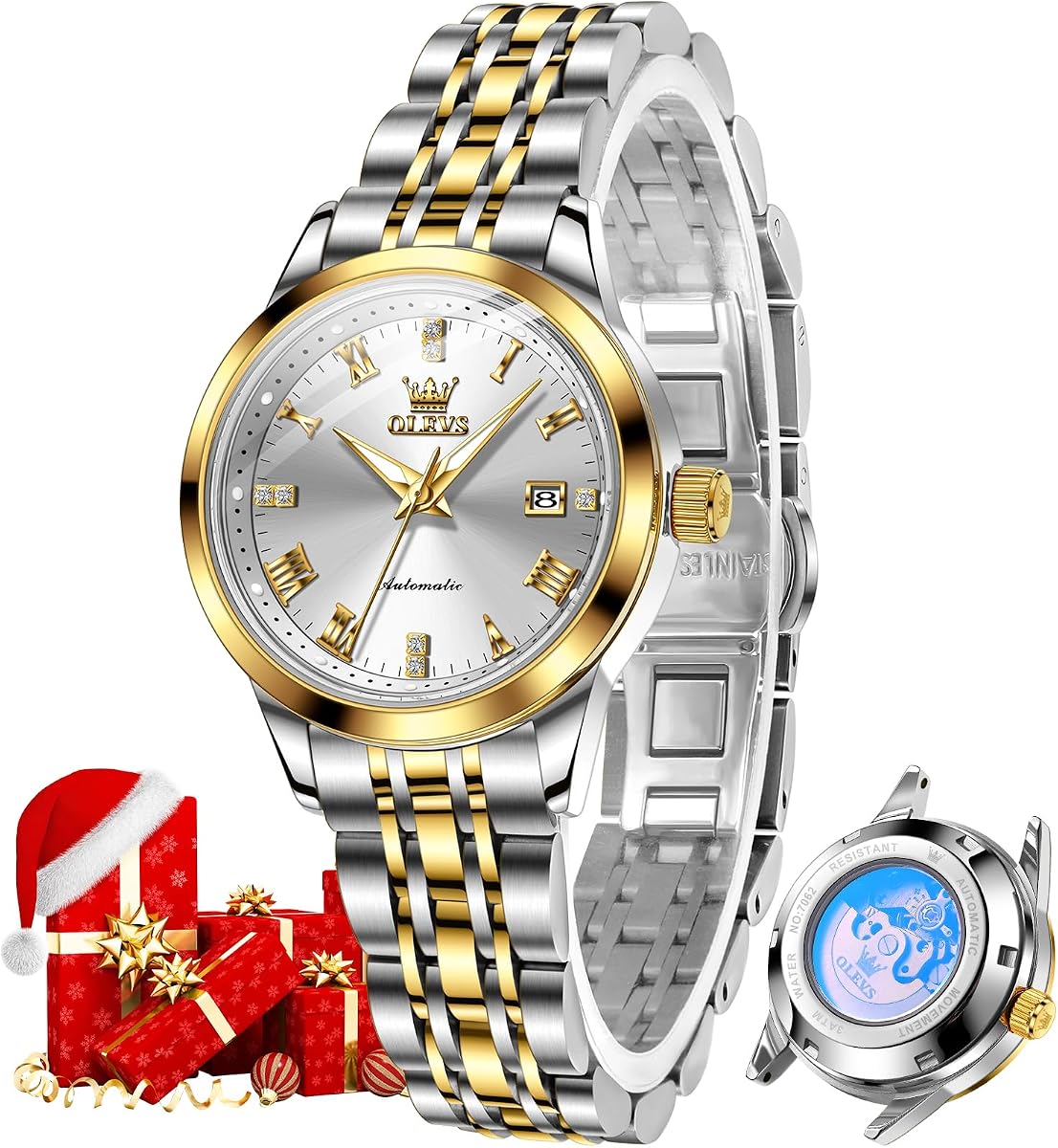 OLEVS Womens Automatic Watch Luxury Diamond | Self Winding, Ladies Wrist Watches, Stainless Steel, Waterproof Luminous