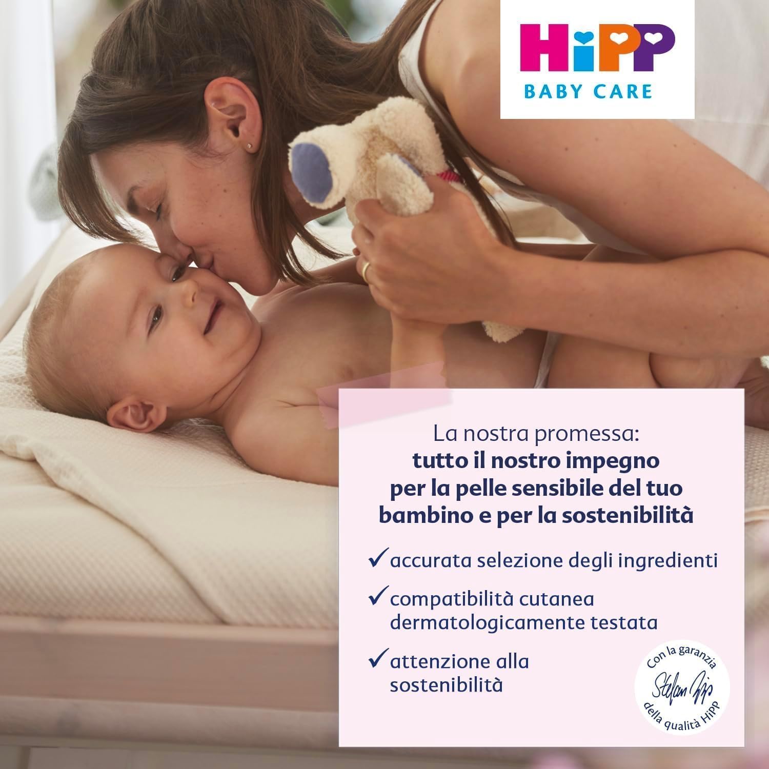 HiPP Baby Care, Cofanetto Primi Viaggi con Latte Idratante 350ml, Bagno Delicato 350ml, Shampoo Delicato 200ml, Salviettine Delicate e Nutrienti 48pz ed un Elegante Zaino Verde